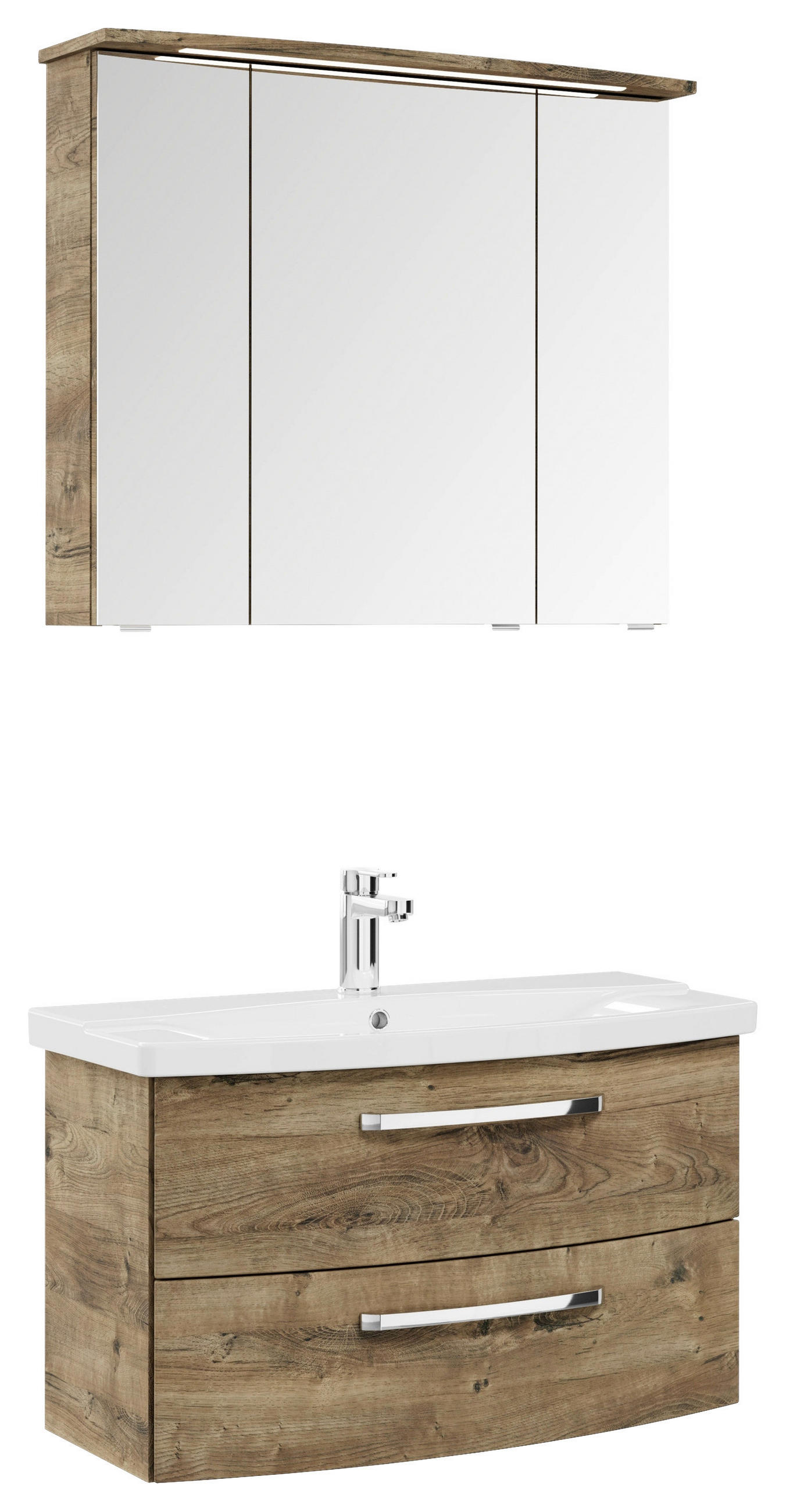 BADEZIMMER 3-teilig  in 84 cm  - Eiche dunkel/Chromfarben, MODERN, Glas/Keramik (84cm) - Sadena