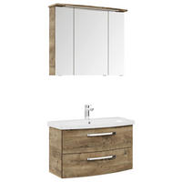 BADEZIMMER 3-teilig  in 84 cm  - Eiche dunkel/Chromfarben, MODERN, Glas/Keramik (84cm) - Sadena
