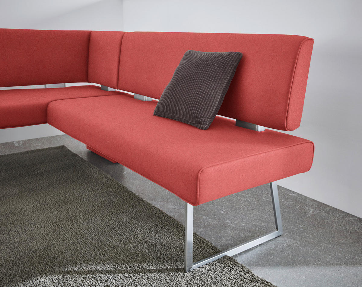 ECKBANK 160/185 cm  in Rot, Edelstahlfarben  - Edelstahlfarben/Rot, Design, Textil/Metall (160/185cm) - Dieter Knoll