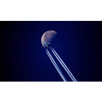ALUMINIUMBILD Nacht, Mond, Flugzeug 118/70 cm  - Blau/Schwarz, Design, Kunststoff/Metall (118/70cm) - Wandkraft