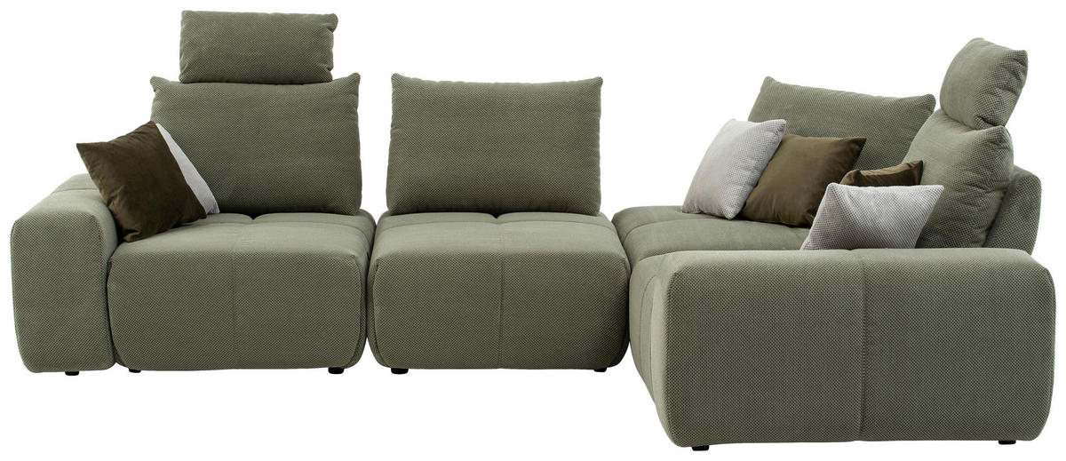 ECKSOFA in Velours Olivgrün  - Schwarz/Olivgrün, Design, Kunststoff/Textil (326/236cm) - Xora