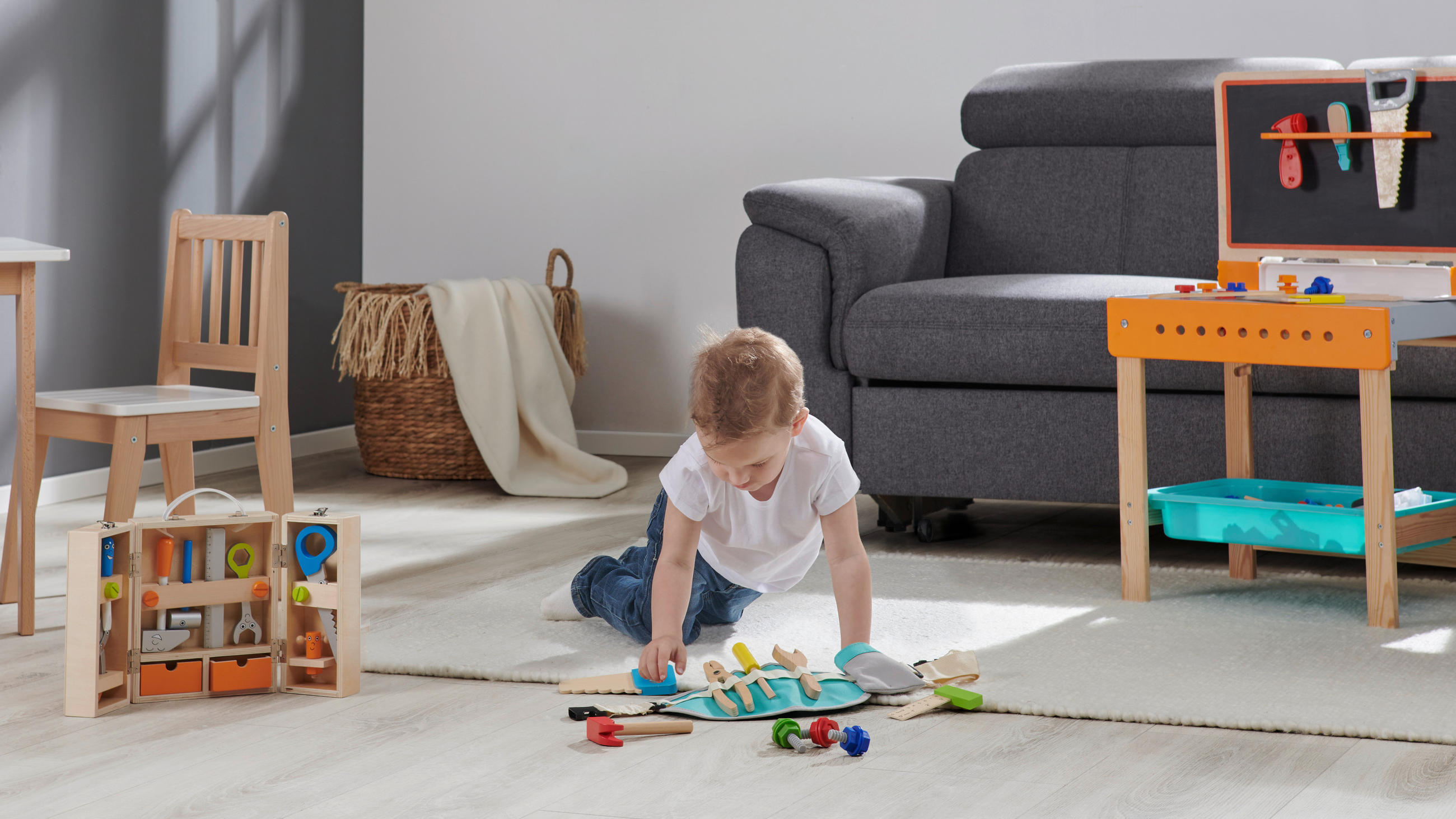 SADA DĚTSKÉHO NÁŘADÍ - modrá/zelená, Trend, dřevo/textil (42,5cm) - My Baby Lou