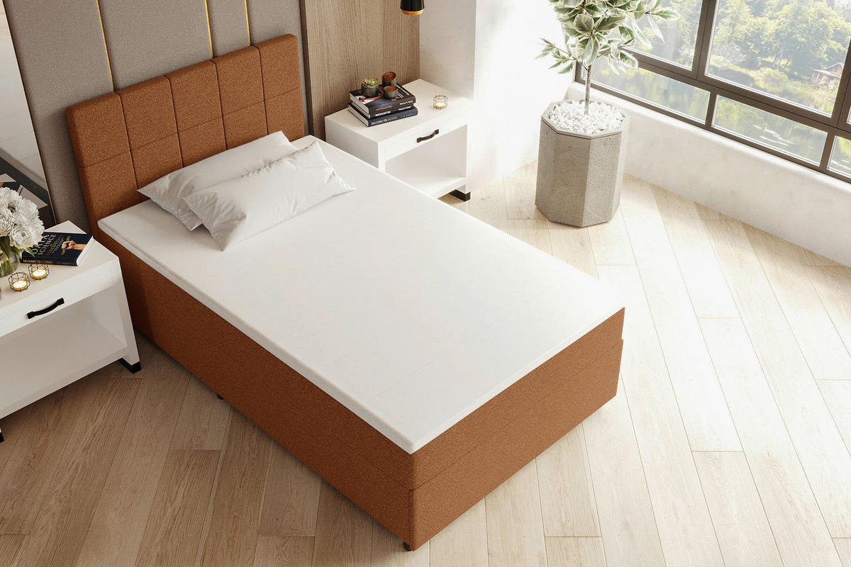 BOXBETT 120/200 cm,  in Rostfarben, Matratze, Topper, Bettschublade, H3 = fest  - Rostfarben/Schwarz, KONVENTIONELL, Kunststoff/Textil (120/200cm) - Boxxx