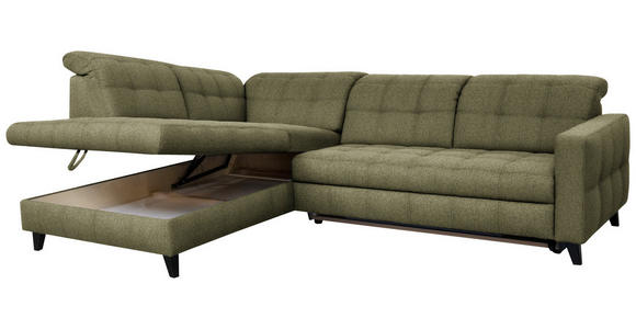 ECKSOFA in Webstoff Olivgrün 216/297 cm - Schwarz/Olivgrün, Design, Holz/Textil (216/297cm) - Xora
