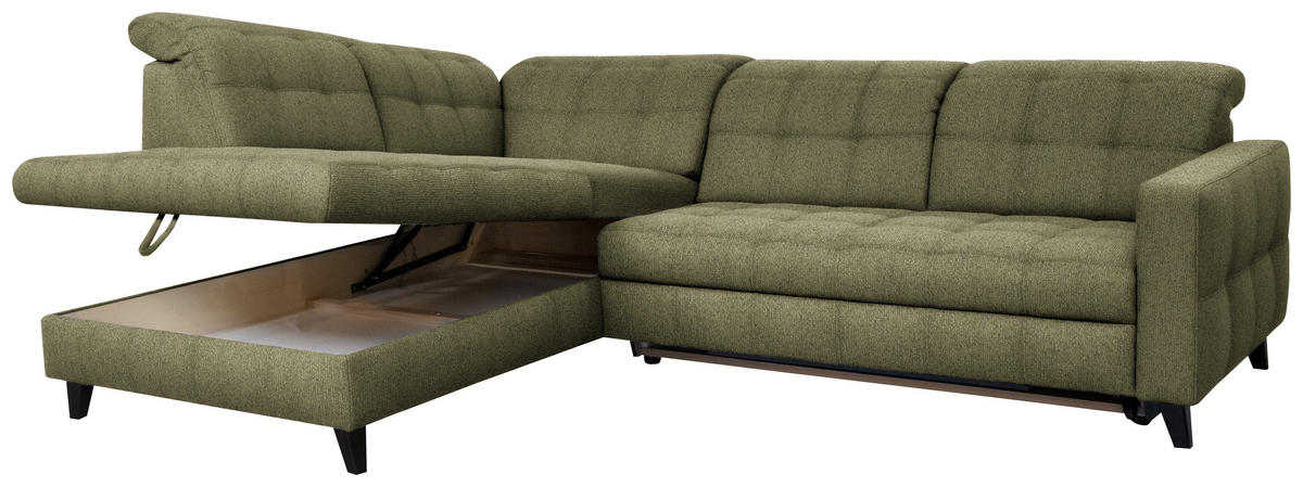 ECKSOFA in Webstoff Olivgrün  - Schwarz/Olivgrün, Design, Holz/Textil (216/297cm) - Xora