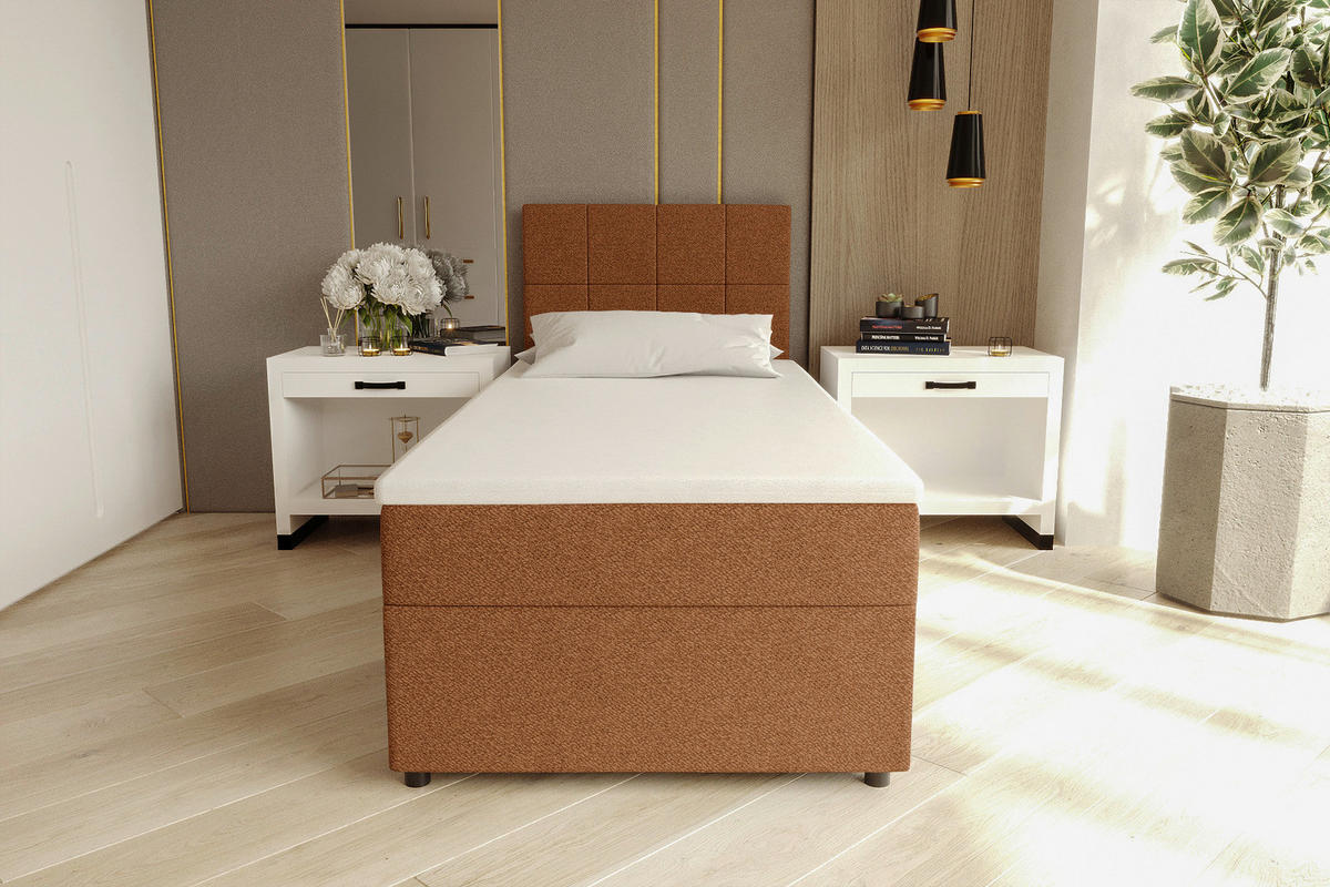 BOXBETT 90/200 cm,  in Rostfarben, Matratze, Topper, Bettschublade, H3 = fest  - Rostfarben/Schwarz, KONVENTIONELL, Kunststoff/Textil (90/200cm) - Boxxx