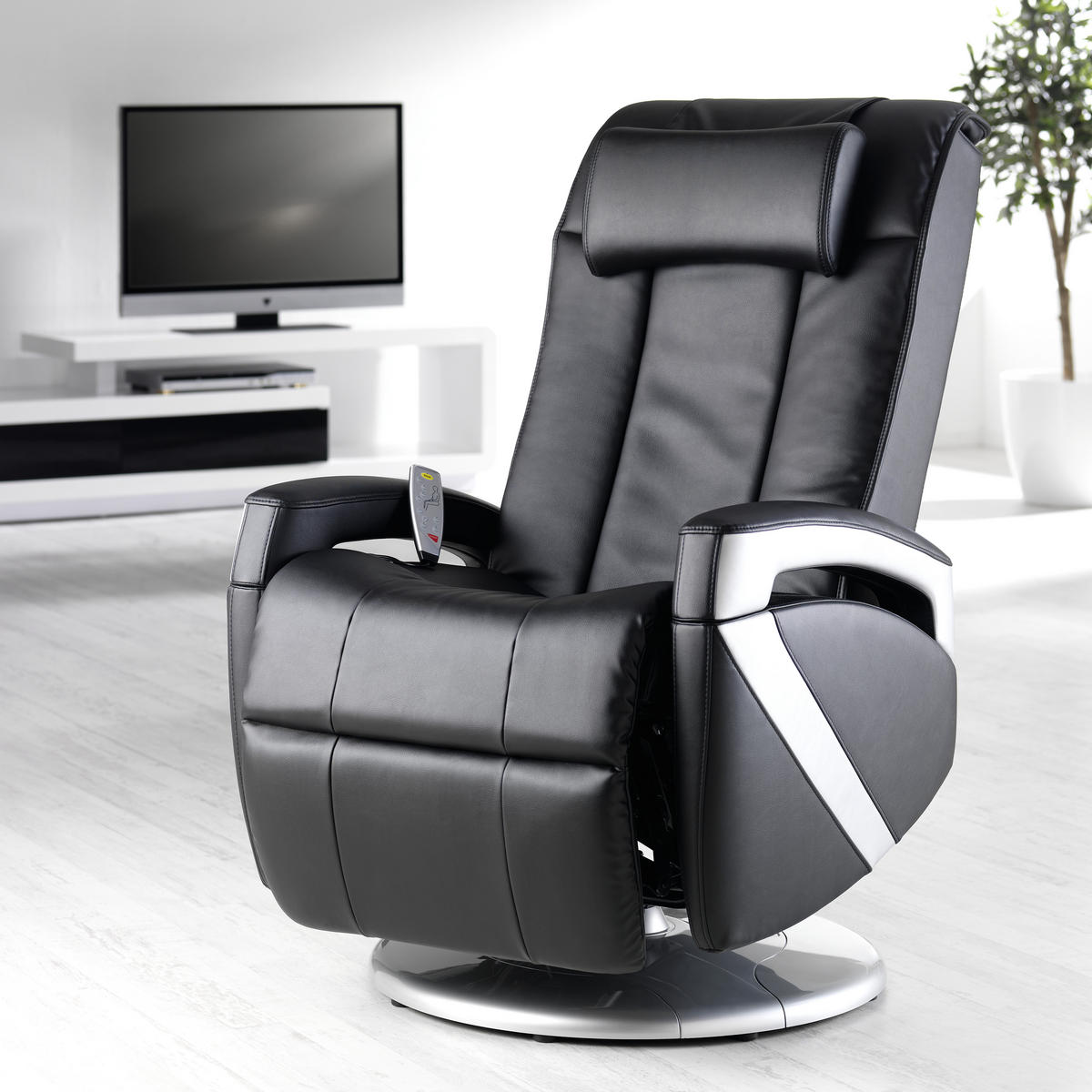 MASSAGESESSEL in Lederlook Schwarz  - Chromfarben/Schwarz, Design, Leder/Textil (75/110/113cm) - Cantus