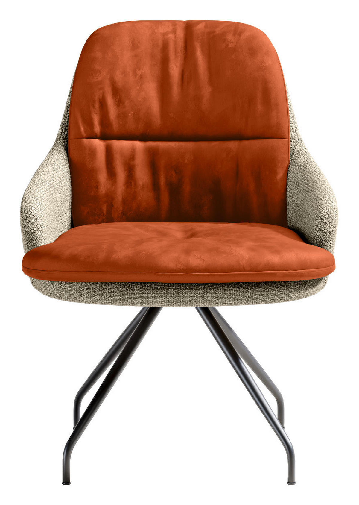 ARMLEHNSTUHL  Beinauswahl, Sitzfläche 360° drehbar, Stoff-/Lederauswahl Velours  Naturfarben, Kupferfarben  - Schwarz/Naturfarben, Design, Textil/Metall (60/86/66cm) - Dieter Knoll