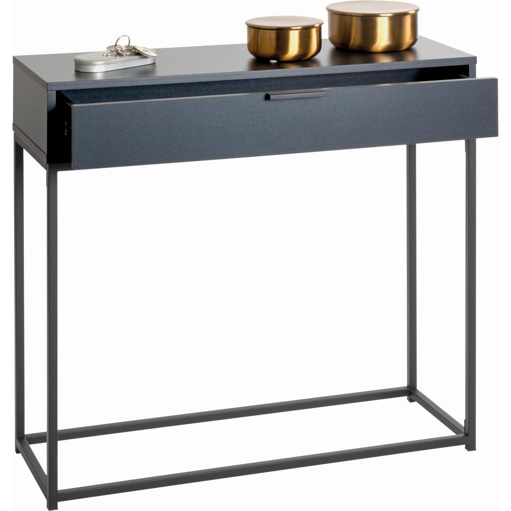 Thumbnail - Konsolentisch, Anthrazit, Schwarz, Metall, 1 Schubladen, rechteckig, eckig, 28x77x80 cm, Stauraum, Wohnzimmer, Wohnzimme...