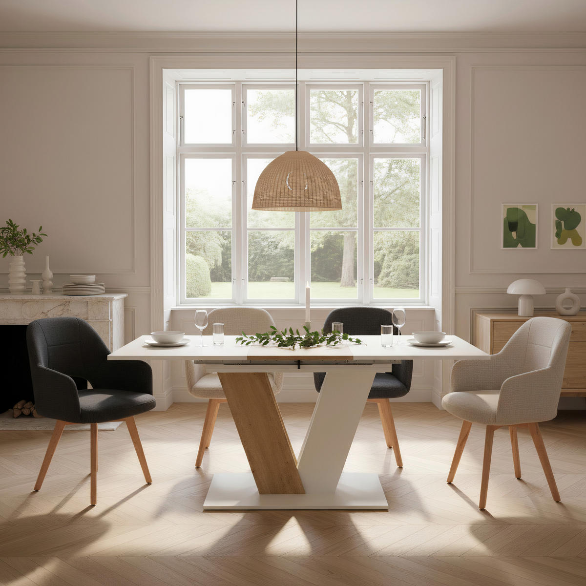 ESSTISCH Weiß, Eiche Artisan rechteckig  ausziehbar  - Weiß/Eiche Artisan, MODERN, Holzwerkstoff (110-150/76/70cm) - MID.YOU