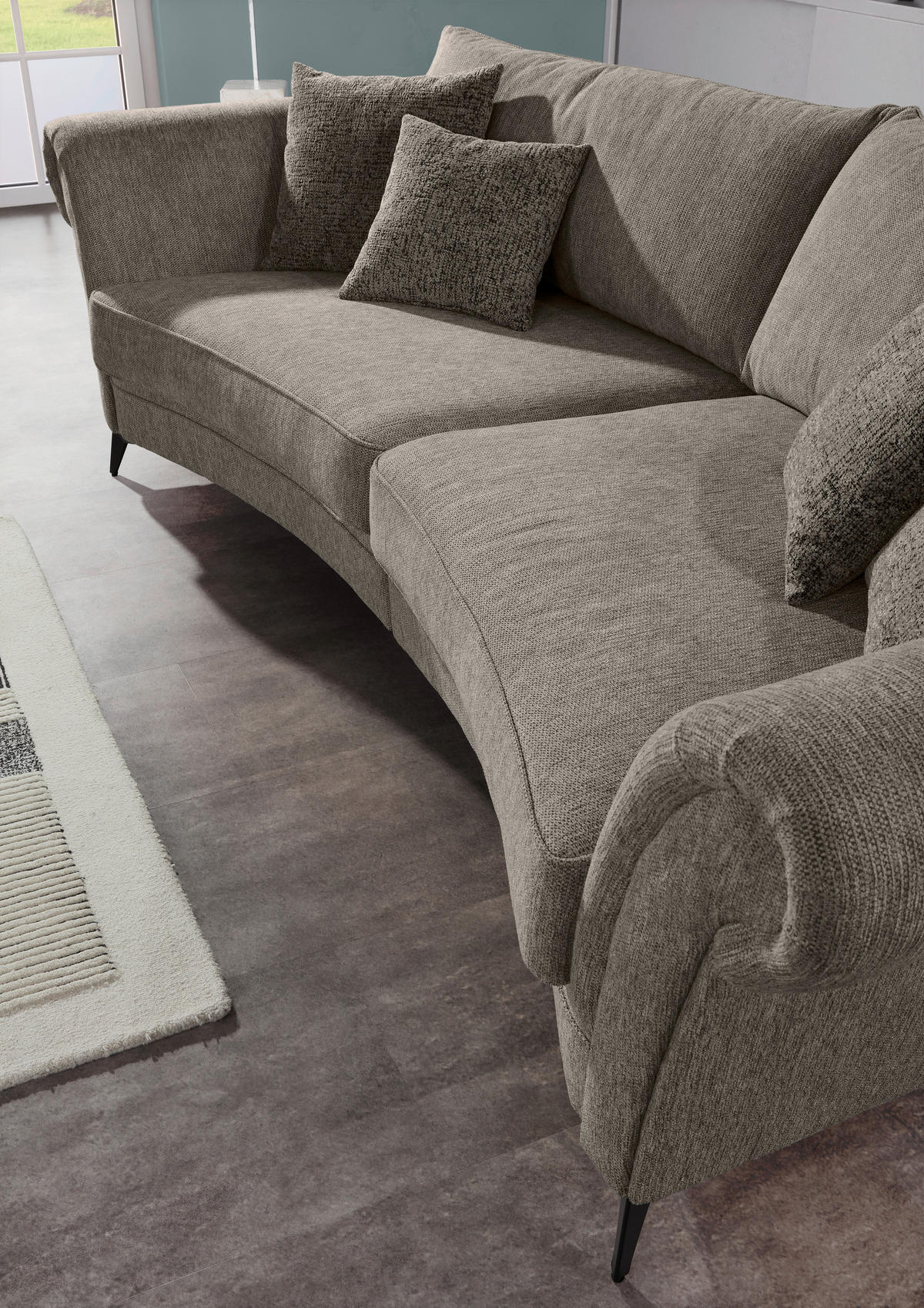 MEGASOFA Chenille Graubraun  - Graubraun/Schwarz, ROMANTIK / LANDHAUS, Textil/Metall (273/50/79/125cm) - Landscape