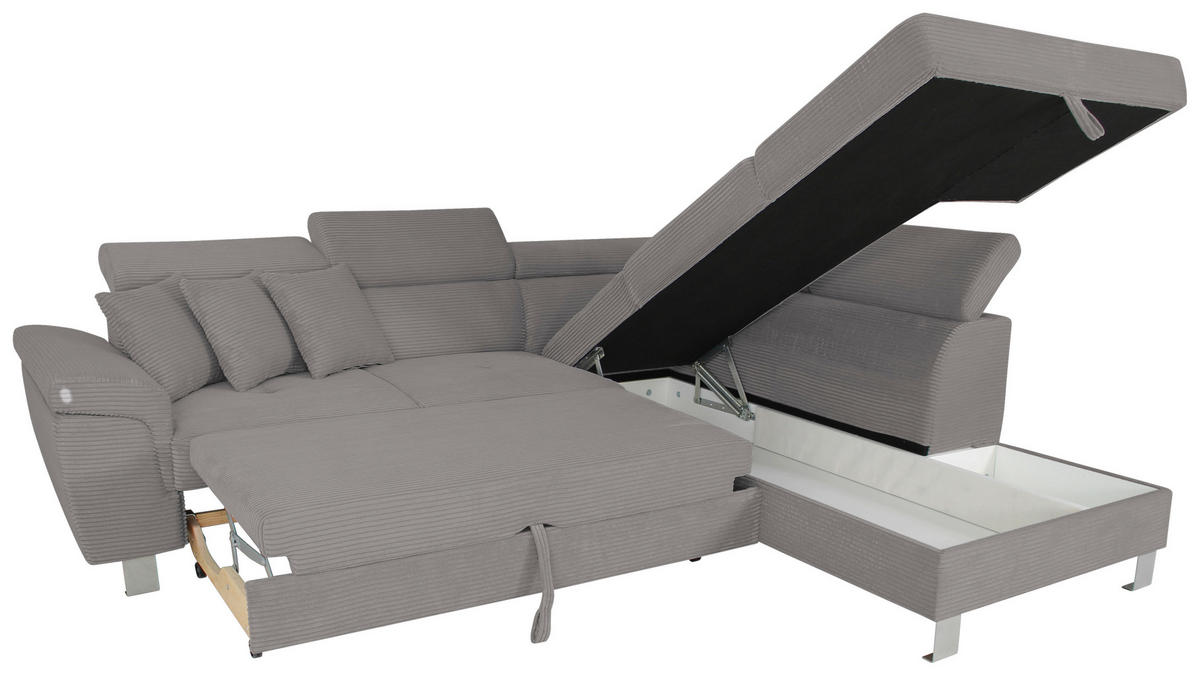 ECKSOFA in Cord Dunkelgrau  - Dunkelgrau/Silberfarben, Design, Textil/Metall (257/226cm) - Xora