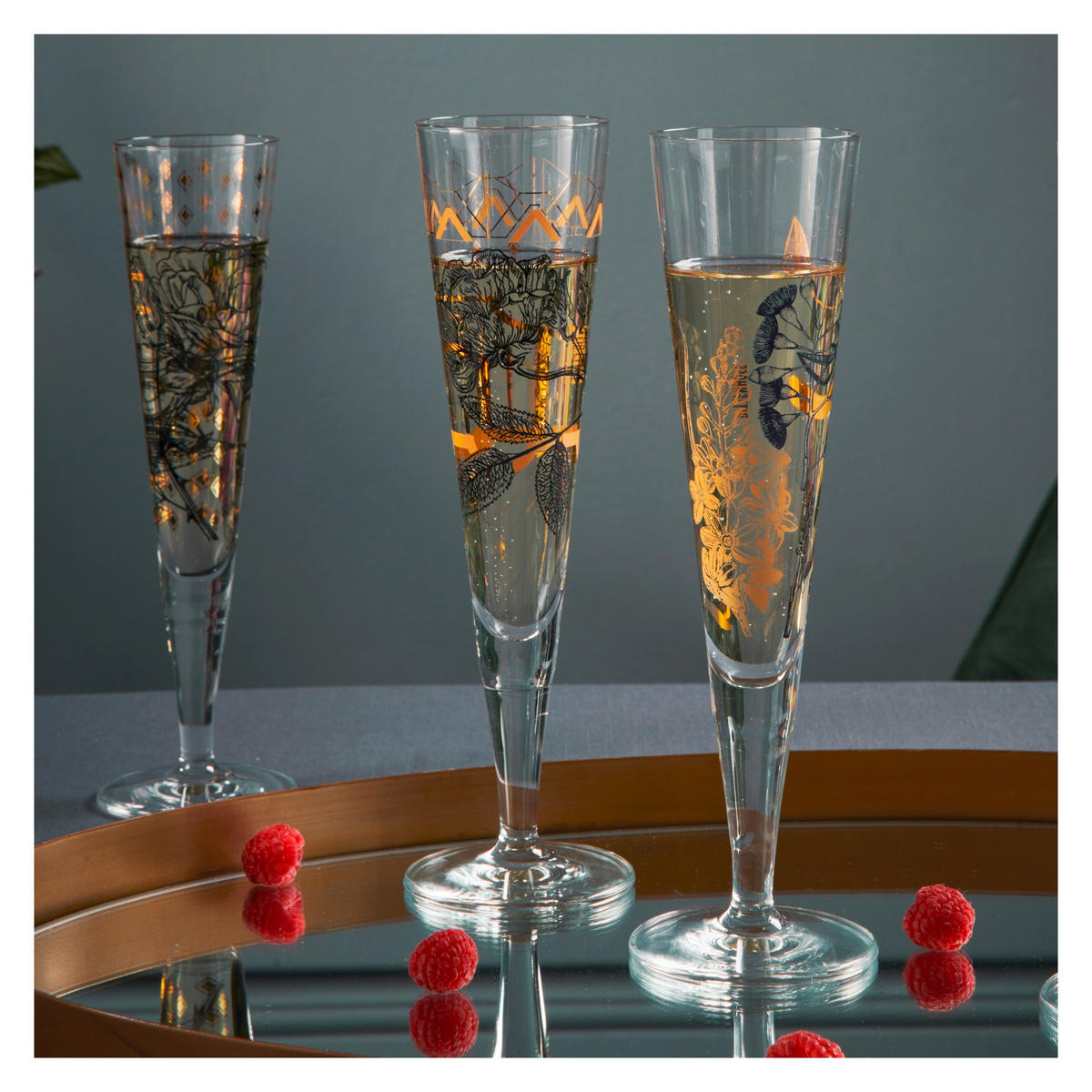 CHAMPAGNERGLAS 205 ml  - Blau/Goldfarben, LIFESTYLE, Glas (7,2/7,2/24,0cm) - Ritzenhoff