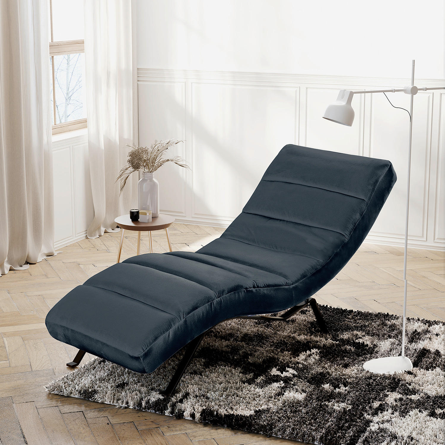 RELAXLIEGE SWING Samt Dunkelblau  - Schwarz/Dunkelblau, Design, Textil/Metall (65/65-95/171cm) - Livetastic