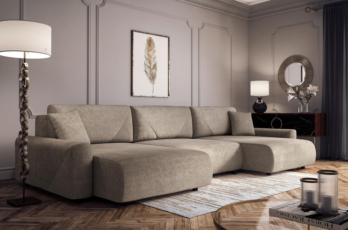 Wohnlandschaft inkl.Funktionen Braun Webstoff  - Schwarz/Braun, MODERN, Kunststoff/Textil (168/337/168cm) - Stylife