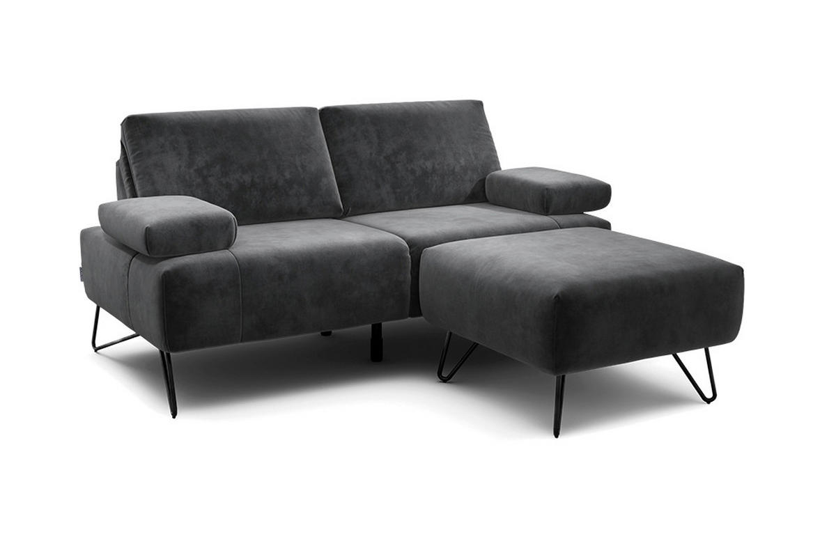 2-SITZER-SOFA Samt Anthrazit  - Anthrazit/Schwarz, Design, Textil/Metall (164-194/85/86-94cm) - SENSOO