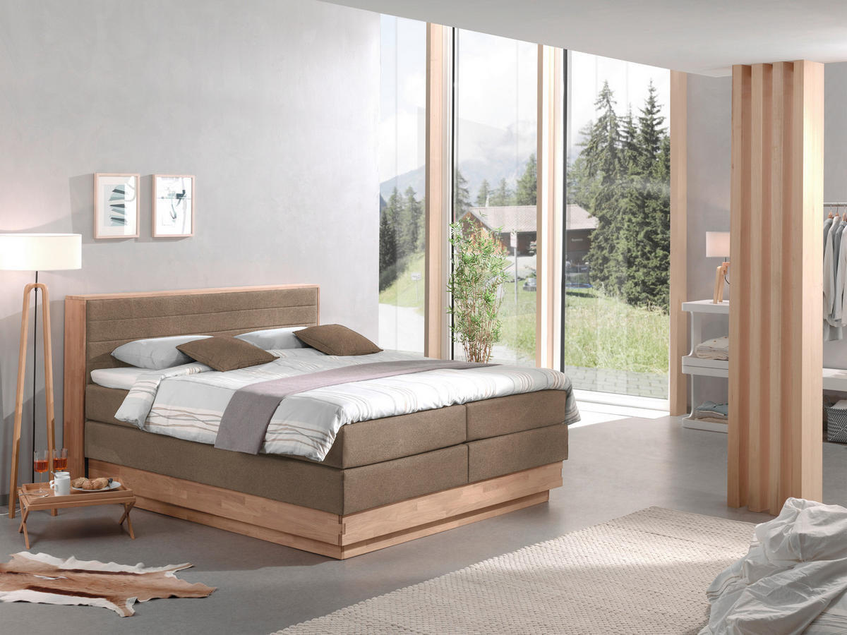 BOXSPRINGBETT 160/200 cm,  in Eichefarben, Beige, Matratze, gepolstertes Kopfteil, Bettkasten, Topper, H3 + H3 = fest  - Eichefarben/Beige, MODERN, Holz/Kunststoff (160/200cm) - MID.YOU