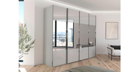 SCHWEBETÜRENSCHRANK  in Seidengrau  - Chromfarben/Seidengrau, Design, Glas/Holzwerkstoff (271/235/68cm) - Novel