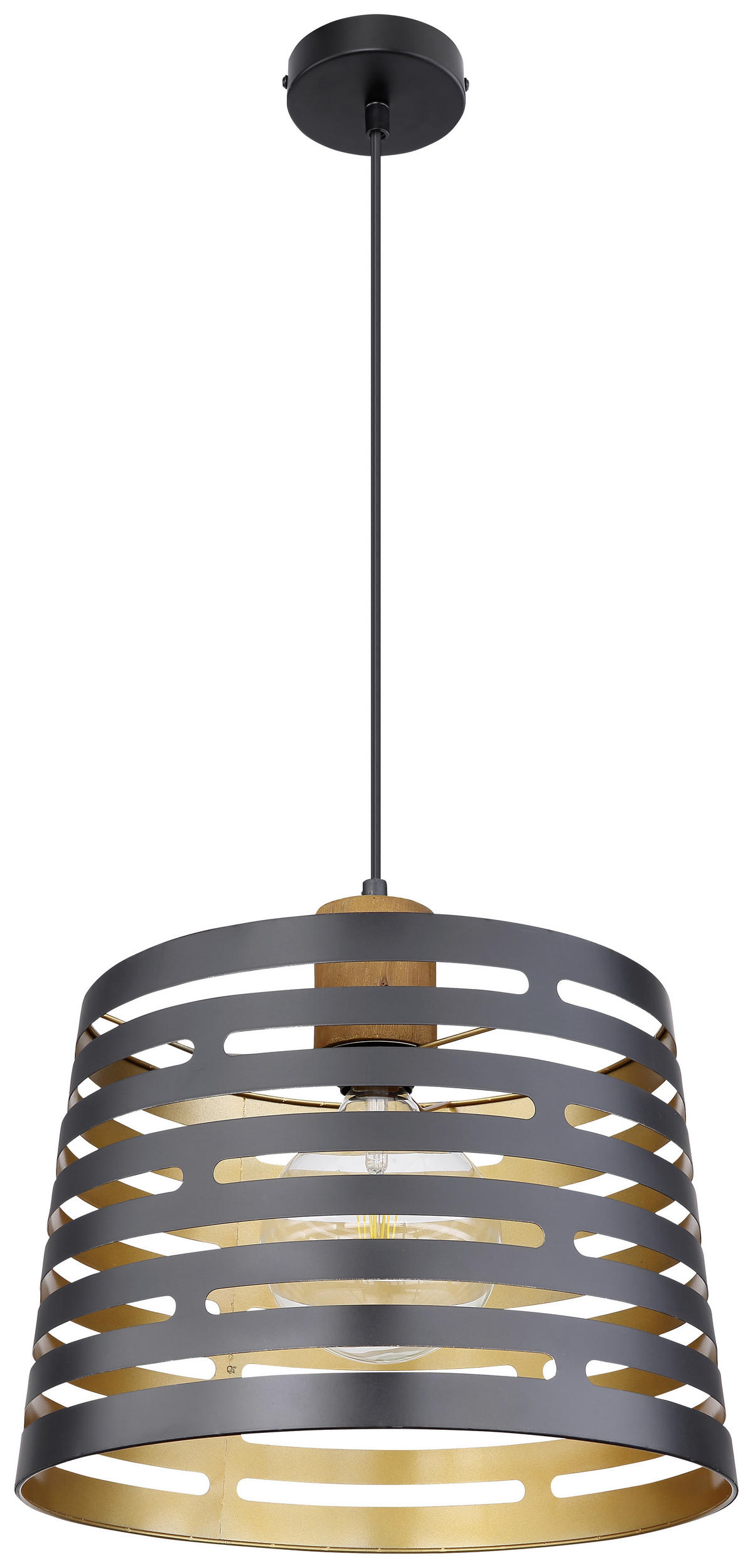 HÄNGELEUCHTE 35/120 cm    - Goldfarben/Schwarz, Natur, Holz/Metall (35/120cm) - Globo