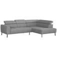 ECKSOFA in Webstoff Silberfarben  280/205 cm  - Silberfarben/Schwarz, Design, Textil/Metall (280/205cm) - Xora