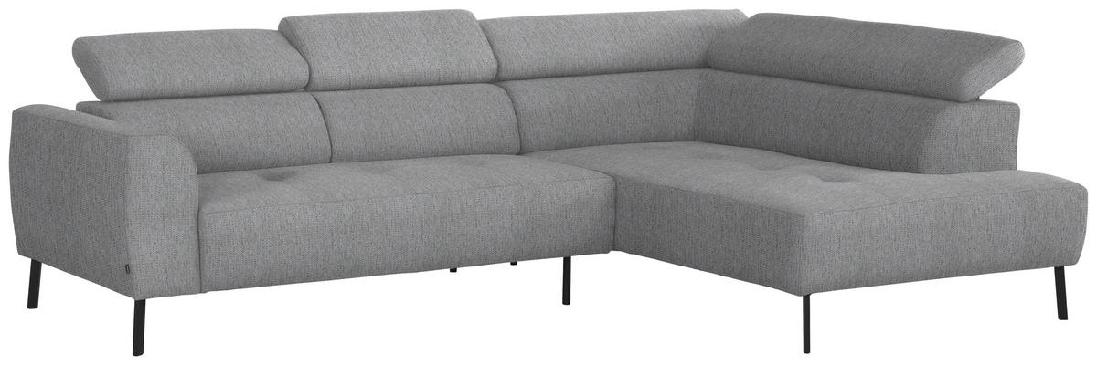 ECKSOFA in Webstoff Silberfarben  - Silberfarben/Schwarz, Design, Textil/Metall (280/205cm) - MID.YOU