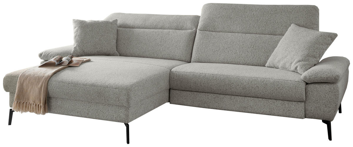 ECKSOFA CANCELLI Beige Struktur Zierkissen, Relaxfunktion  - Beige/Schwarz, KONVENTIONELL, Textil/Metall (178/300cm) - Livetastic