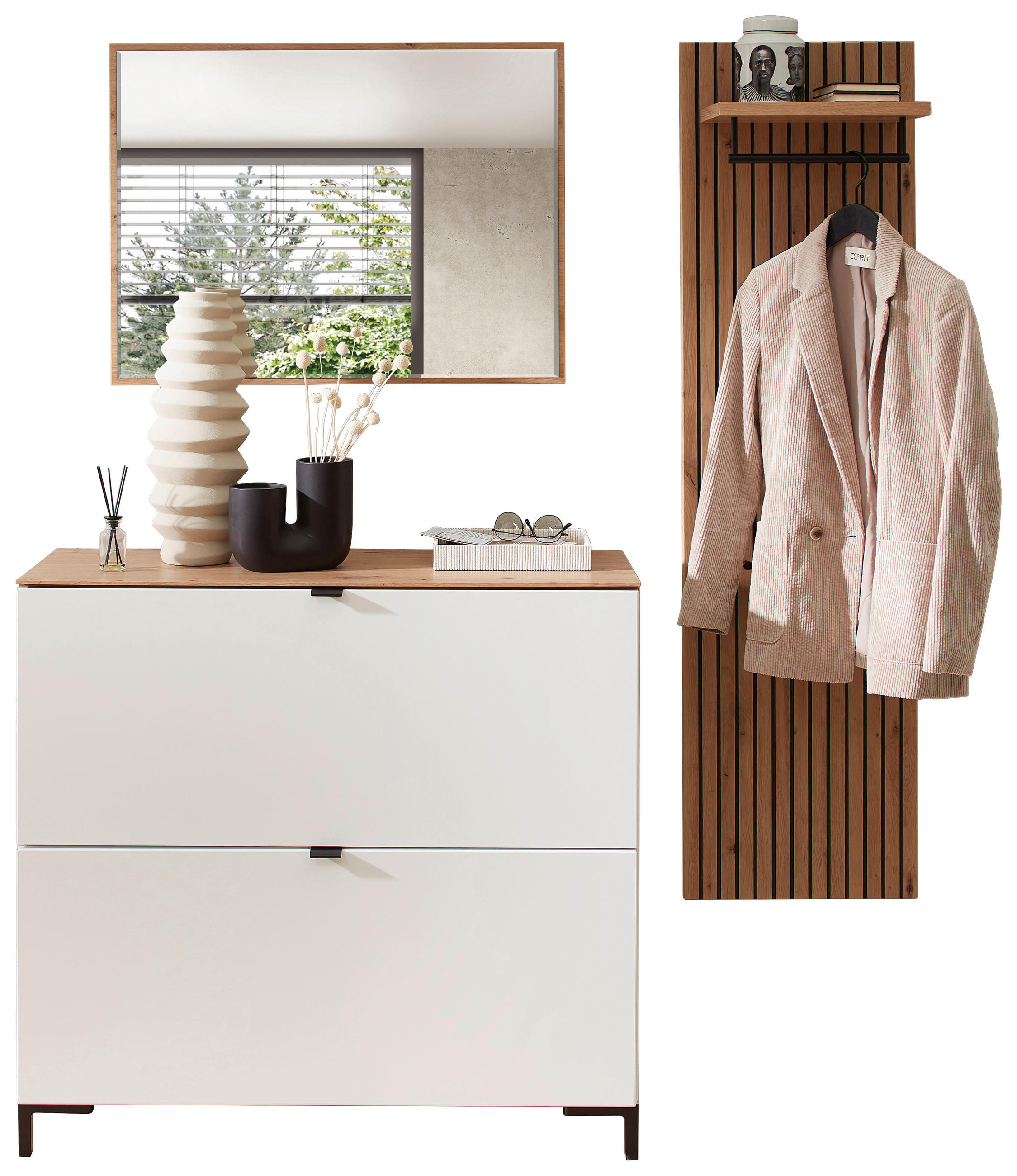 PŘEDSÍŇOVÁ STĚNA, bílá, dub artisan, 155/188/37 cm - bílá/dub artisan, Design, kompozitní dřevo (155/188/37cm) - Voleo