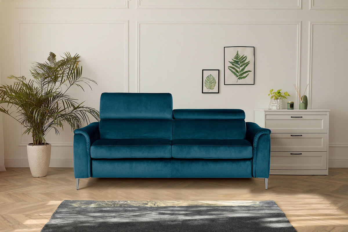 SCHLAFSOFA Samt Dunkelblau  - Chromfarben/Dunkelblau, Design, Textil/Metall (203/77-98/103cm) - MID.YOU