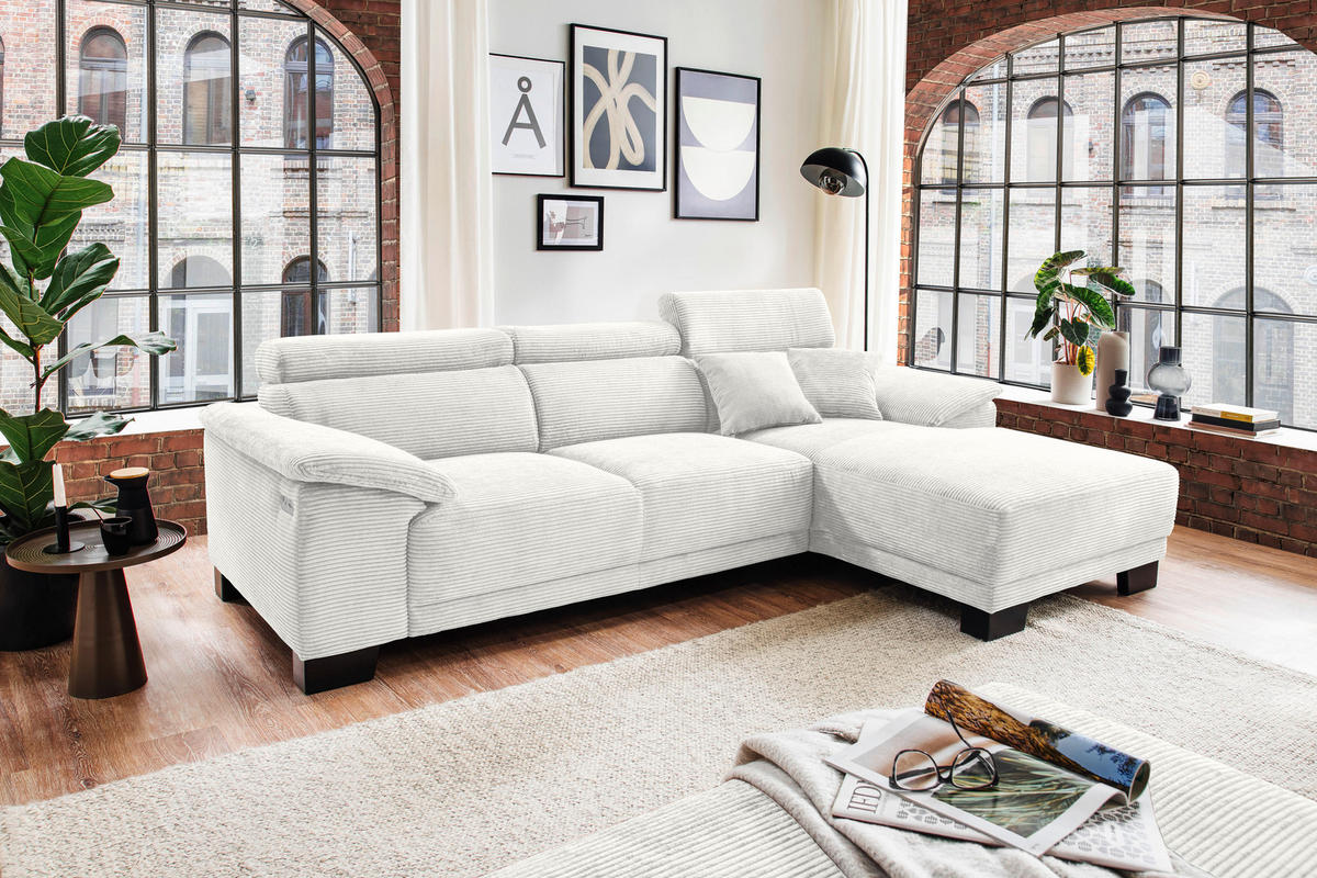 ECKSOFA in Cord Weiss  - Weiss/Schwarz, Design, Holz/Textil (270/174cm) - Pure Home Lifestyle