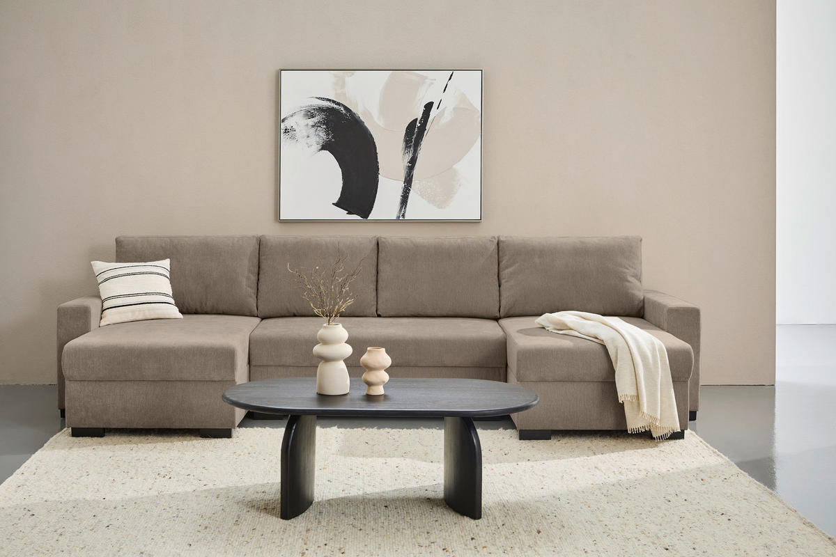 WOHNLANDSCHAFT Taupe Chenille  - Taupe/Schwarz, KONVENTIONELL, Kunststoff/Textil (140/328/140cm) - Ti'me