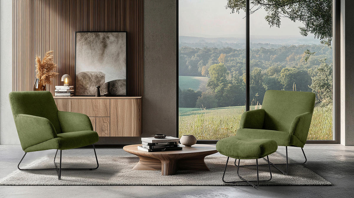 SESSEL in Chenille Grün  - Schwarz/Grün, Design, Textil/Metall (67/87/74cm) - Livetastic