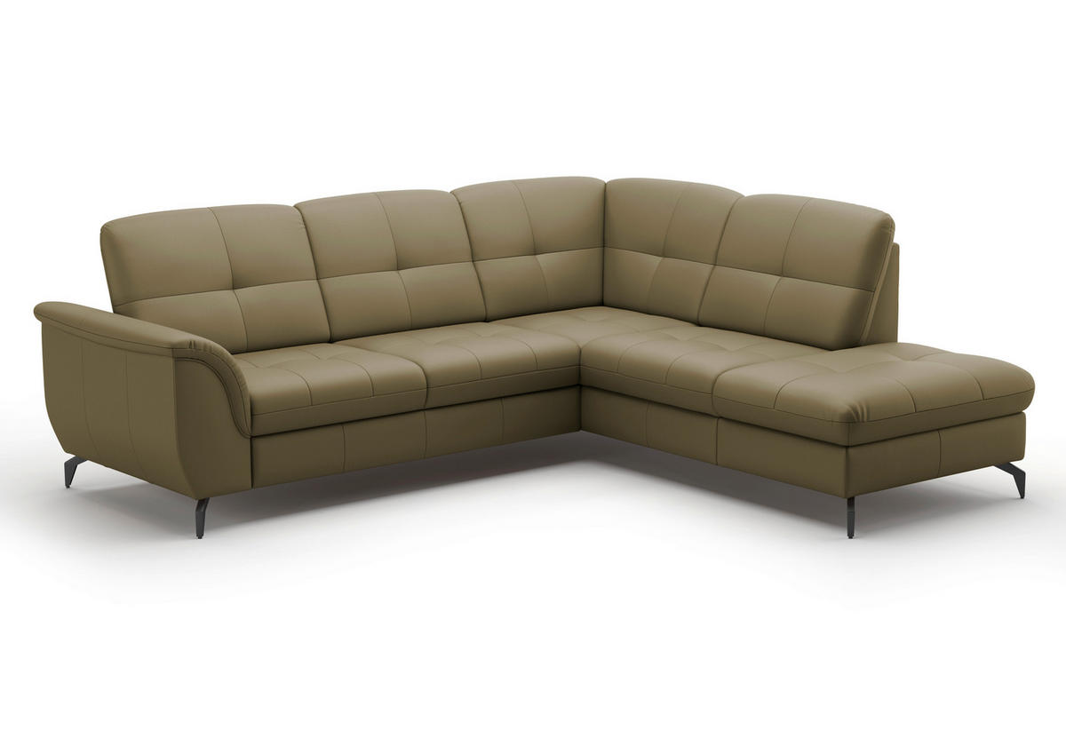ECKSOFA Vliesstoff Kombination Echtleder/Stoff Olivgrün  - Schwarz/Olivgrün, Modern, Leder/Textil (244/212cm) - Sit & More