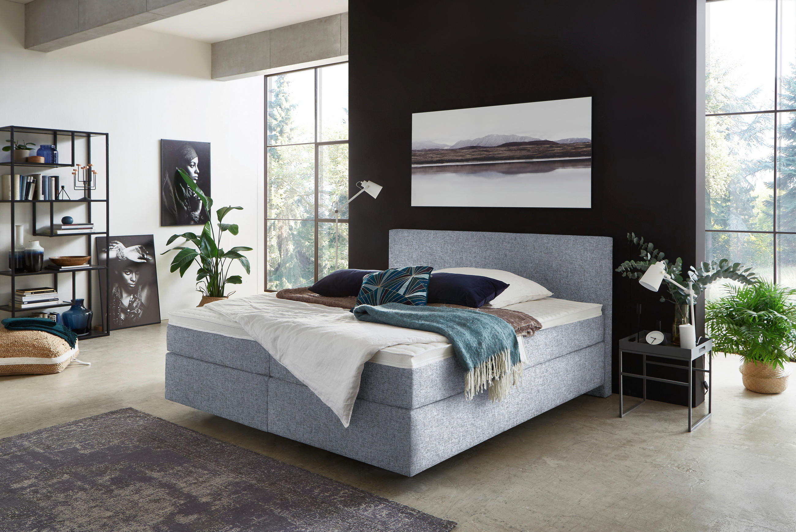 BOXSPRINGBETT 200/200 cm  in Grau  - Schwarz/Grau, Konventionell, Kunststoff/Textil (200/200cm) - Hom`in