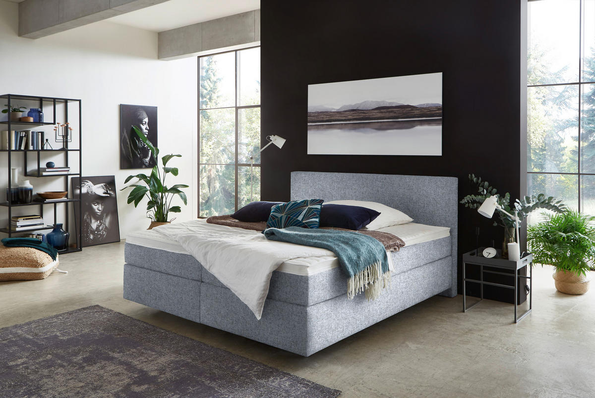 BOXSPRINGBETT 180/200 cm  in Grau  - Schwarz/Grau, Konventionell, Kunststoff/Textil (180/200cm) - Hom`in