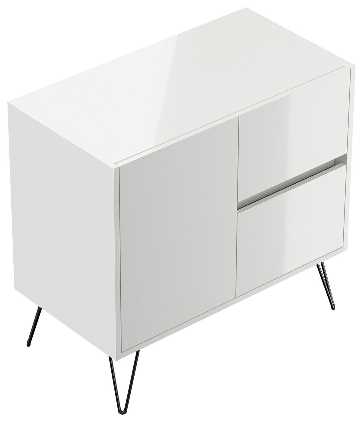 SIDEBOARD Posseik Industrial 79/75,8/42 cm 2 Schublade(n)  - Weiß Hochglanz/Schwarz, Design, Holzwerkstoff/Metall (79/75,8/42cm) - MID.YOU