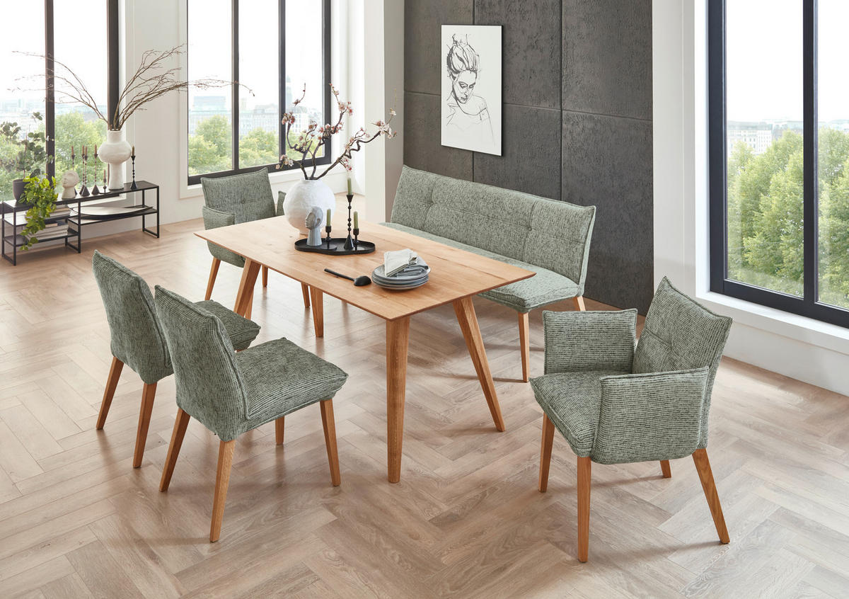 SITZBANK 159/86/65 cm Chenille Grün, Eichefarben Eiche massiv Holz  - Eichefarben/Eschefarben, KONVENTIONELL, Holz/Textil (159/86/65cm) - Valdera