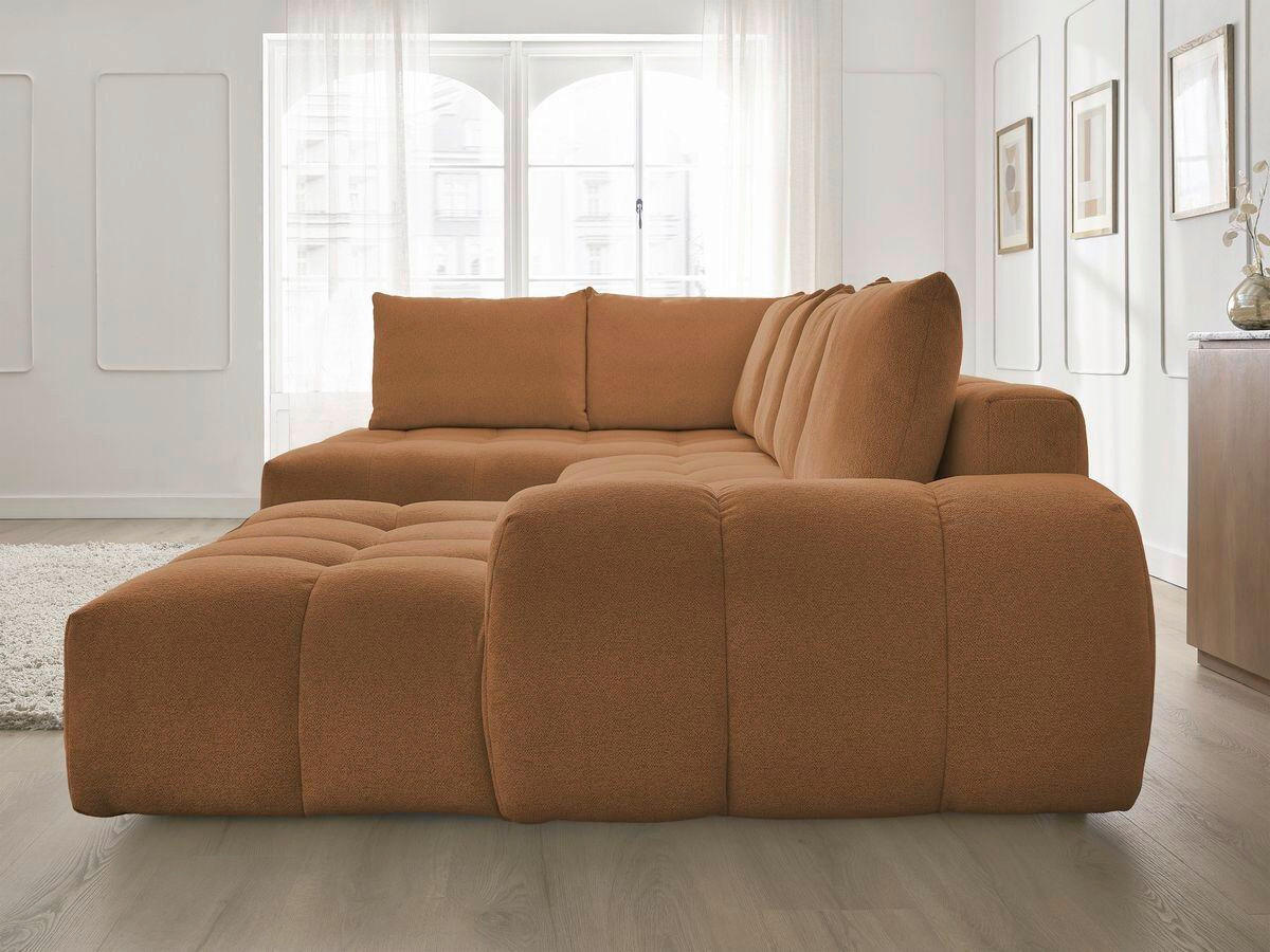 ECKSCHLAFSOFA EVEREST  mit Rücken echt, Armteil links, Armteil rechts Flachgewebe Orange  - Schwarz/Orange, MODERN, Kunststoff/Textil (212/423/198cm)