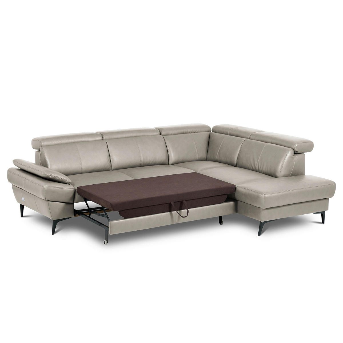 ECKSOFA  in Lederlook Echtleder Pinienfarben  - Schwarz/Pinienfarben, Design, Leder/Textil (264/211cm) - Livetastic