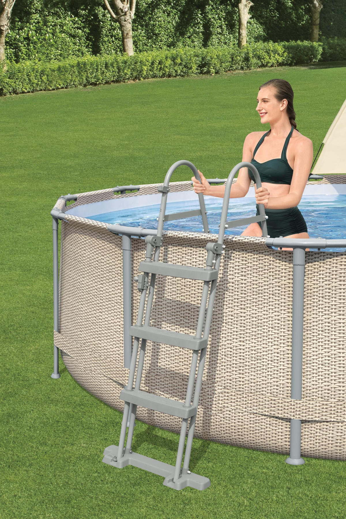 POOL SET POWER STEEL 5614V 396/107 cm  - Beige/Weiß, Basics, Kunststoff/Metall (396/107cm) - Bestway