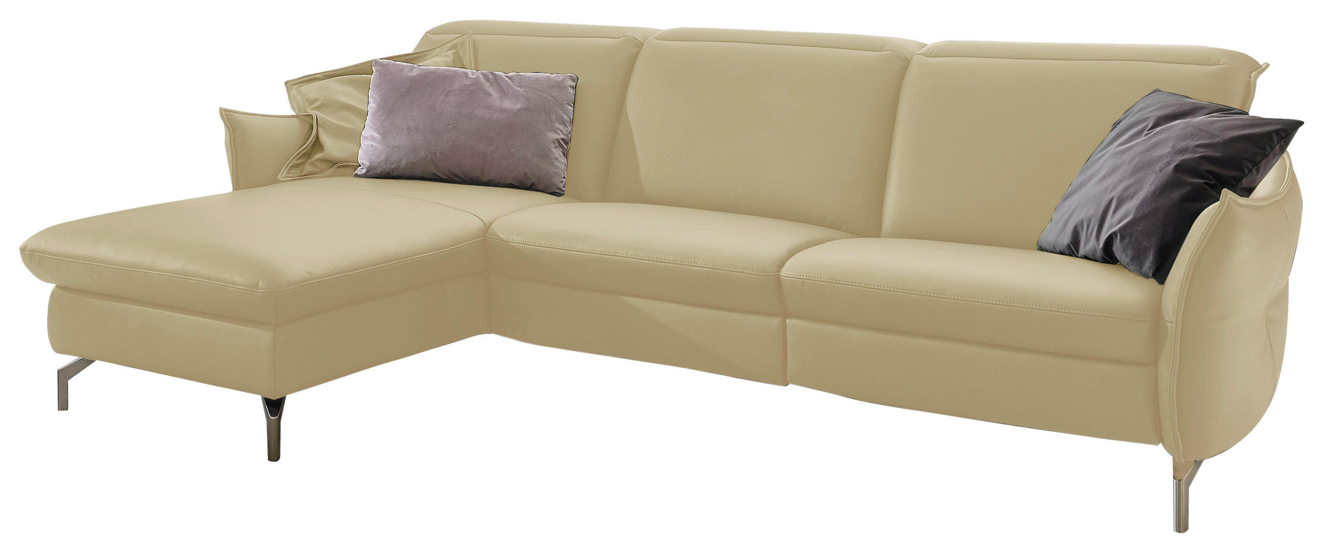 SOFFA i läder creme - creme/nickelfärgad, Modern, metall/läder (179/263cm) - Livetastic