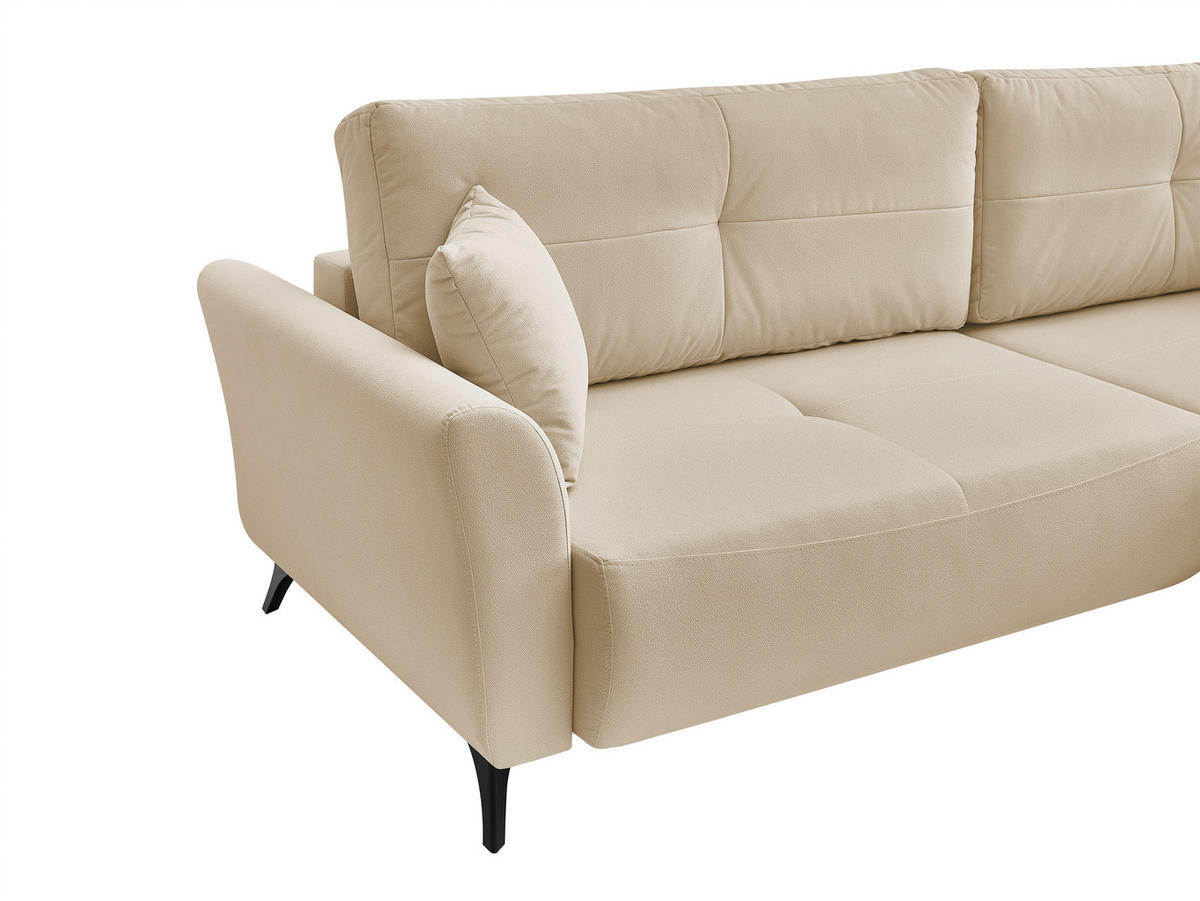 ECKSOFA GEMMA Beige Flachgewebe Zierkissen, Rückenkissen, Bettkasten, Schlaffunktion, Rücken echt, Stauraum  - Beige/Schwarz, Design, Textil/Metall (270/183cm) - P & B