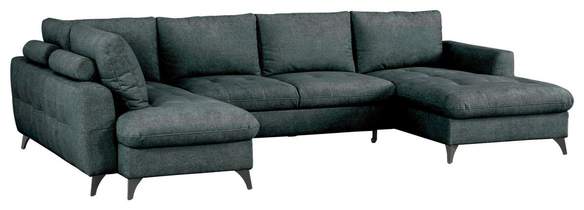 WOHNLANDSCHAFT Grau Chenille  - Schwarz/Grau, KONVENTIONELL, Textil/Metall (188/340/160cm) - Xora