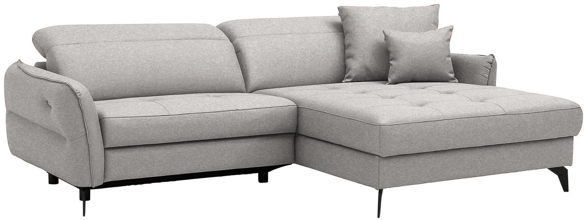 ECKSOFA MANTA in Flachgewebe Grauweiß  246/175 cm  - Grauweiß/Schwarz, Design, Textil/Metall (246/175cm) - Celina