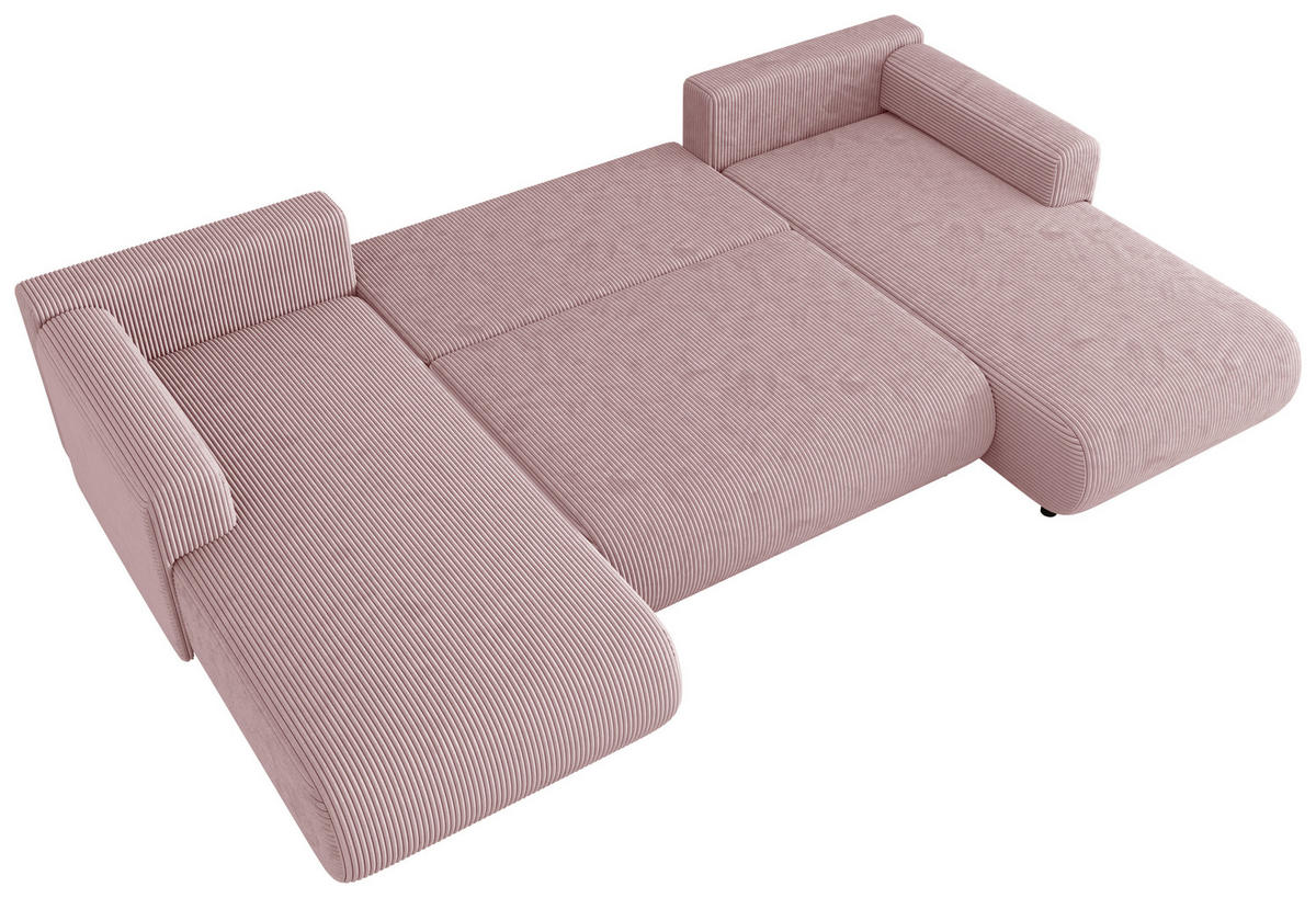 Wohnlandschaft inkl. Funktion Rosa Cord  - Schwarz/Rosa, KONVENTIONELL, Textil (200/360/200cm) - Xora