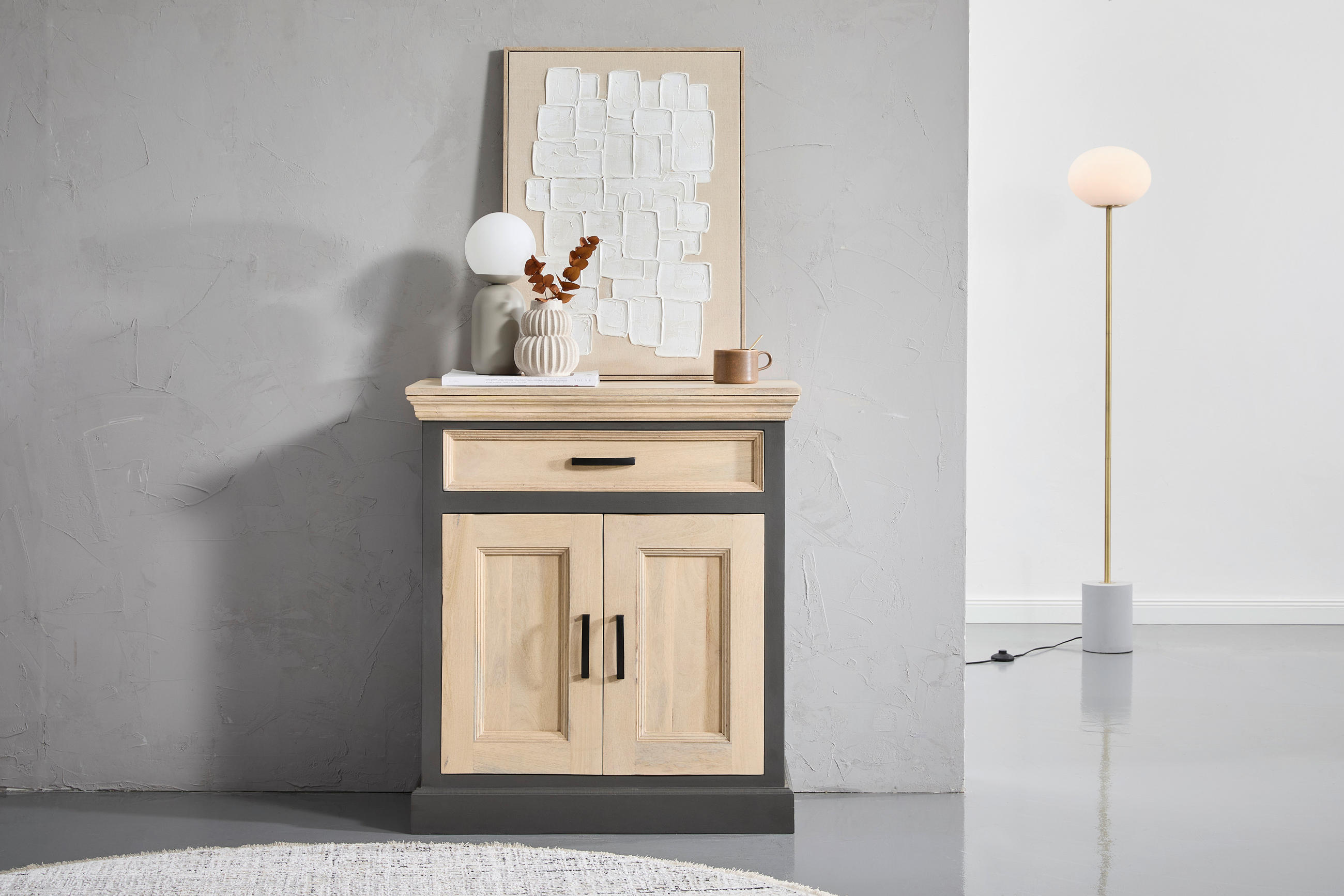 KONSOLE Mangoholz massiv Grau, Naturfarben  - Naturfarben/Grau, Natur, Holz (80/90/40cm) - Livetastic