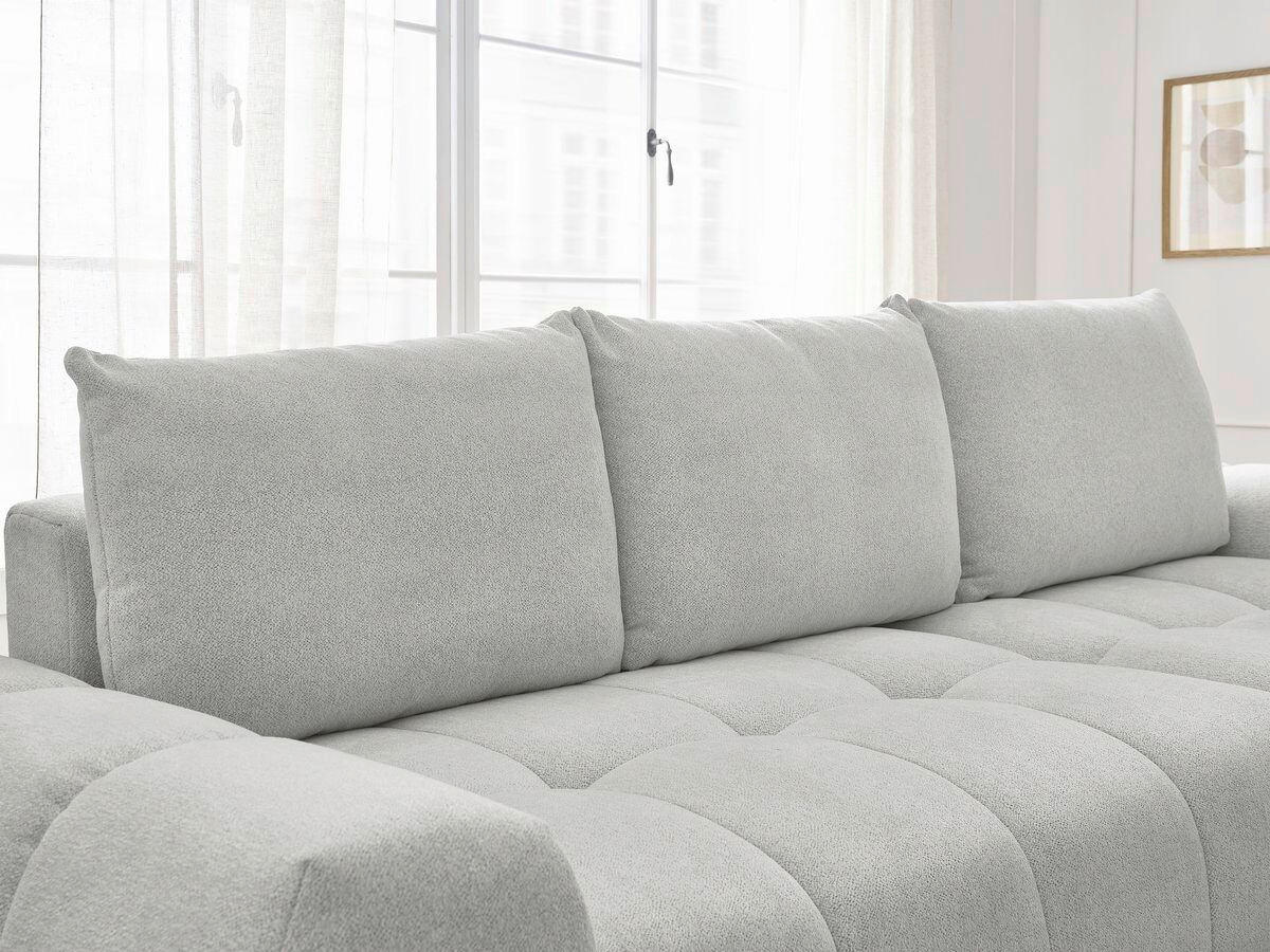 ECKSCHLAFSOFA EVEREST  mit Rücken echt, Armteil links, Armteil rechts Flachgewebe Hellgrau  - Hellgrau/Schwarz, MODERN, Kunststoff/Textil (318/180cm) - Livetastic