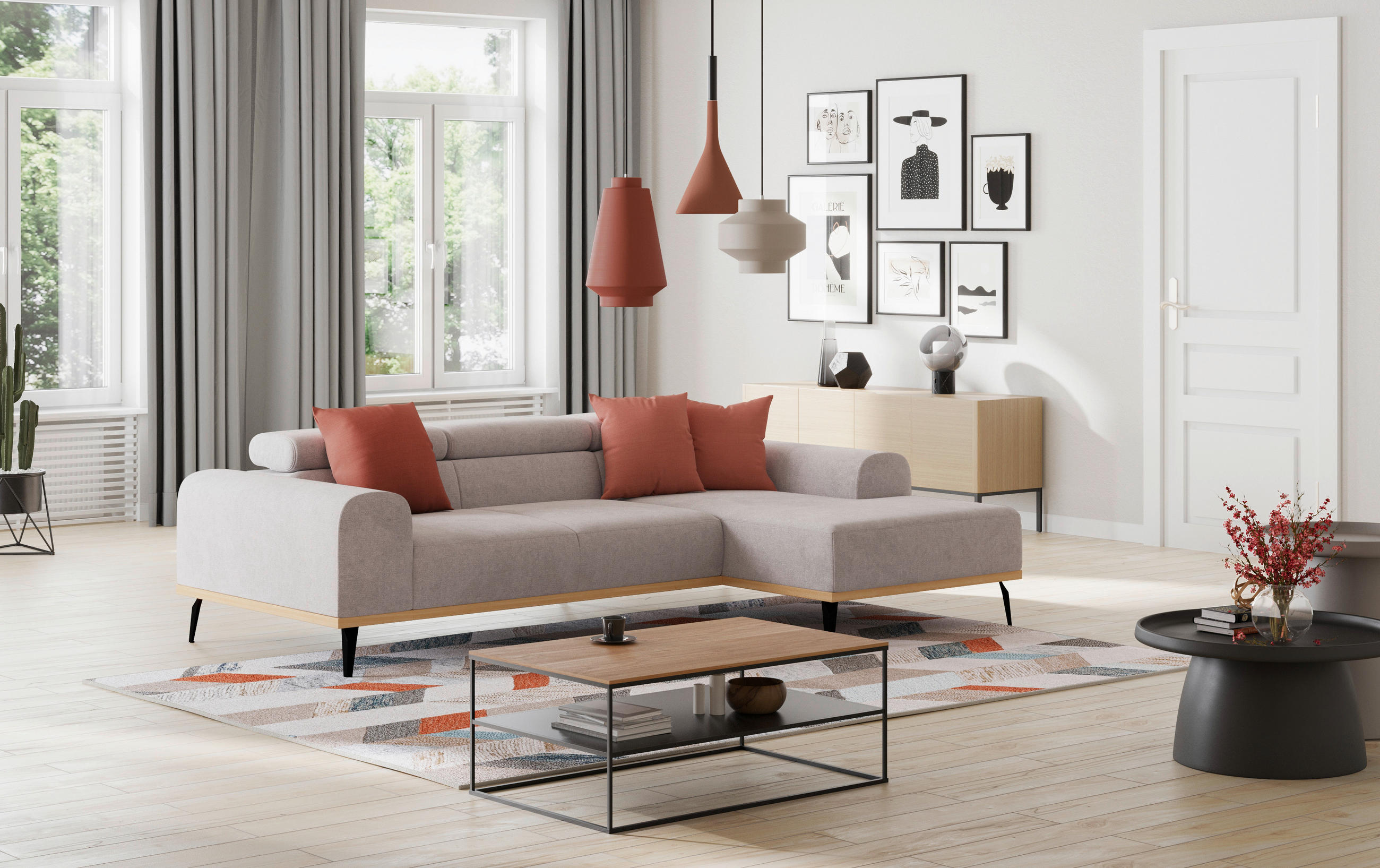 ECKSOFA in Mikrofaser Grau  - Schwarz/Grau, Konventionell, Textil/Metall (244/157cm) - Cotta