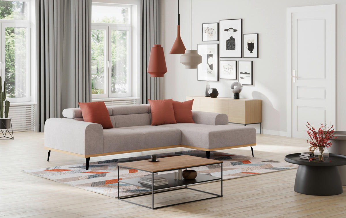 ECKSOFA Grau Mikrofaser  - Schwarz/Grau, KONVENTIONELL, Textil/Metall (244/157cm) - Cotta