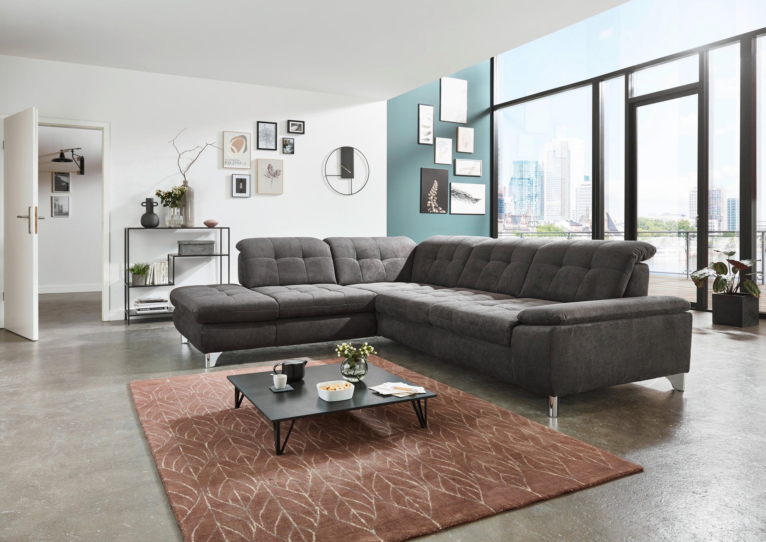 ECKSOFA in Chenille Grau  - Chromfarben/Grau, Design, Textil/Metall (260/310cm) - Beldomo Speed