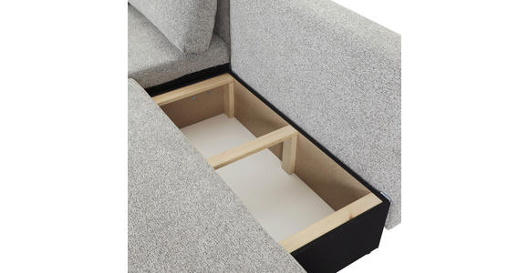 ECKSOFA Grau Flachgewebe Zierkissen, Rückenkissen, Bettkasten, Schlaffunktion, Rücken echt, Liegefläche im Originalstoff  - Schwarz/Grau, KONVENTIONELL, Kunststoff/Textil (145/260cm) - Carryhome